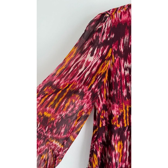 House of Harlow 1960 Womens Burgundy Abstract Dress Chiffon Ruffle Neck Size 10 - Picture 8 of 13